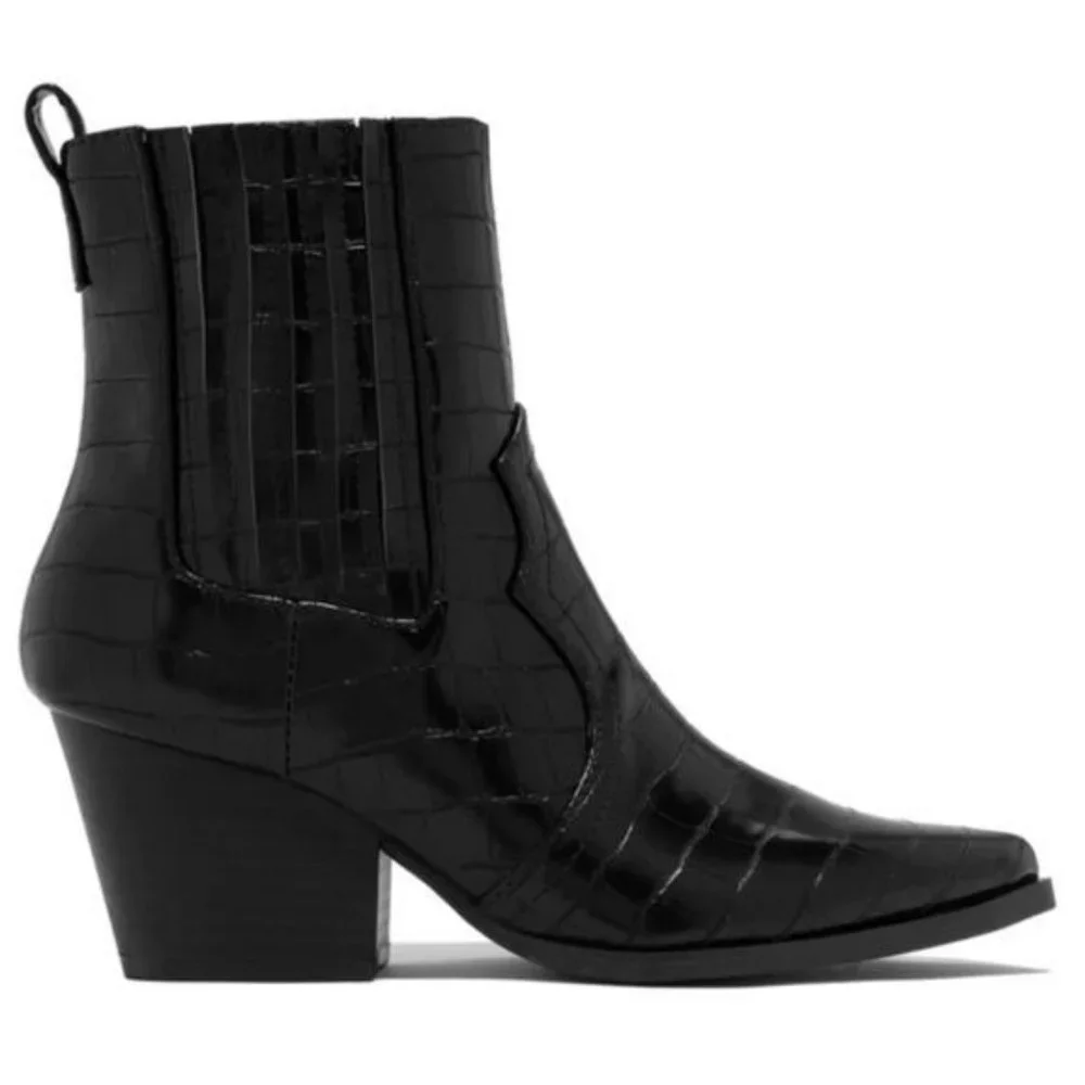 !! NEW !! Vegan Leather Ankle Cowboy Boots in Black Croc - Picture 2 of 10